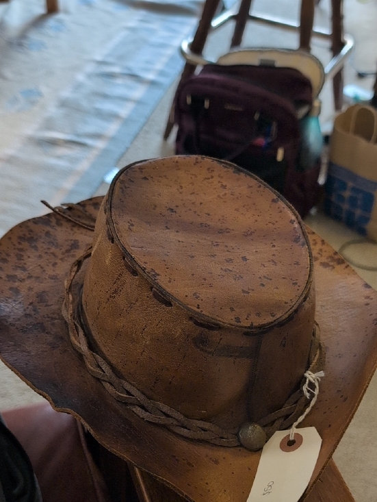 Accessories - Distressed Brown Leather Cowboy Hat with Braided Band